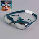 Anti-Fog Swimming Goggles – UV Protection with Mirrored Lenses & Earplugs