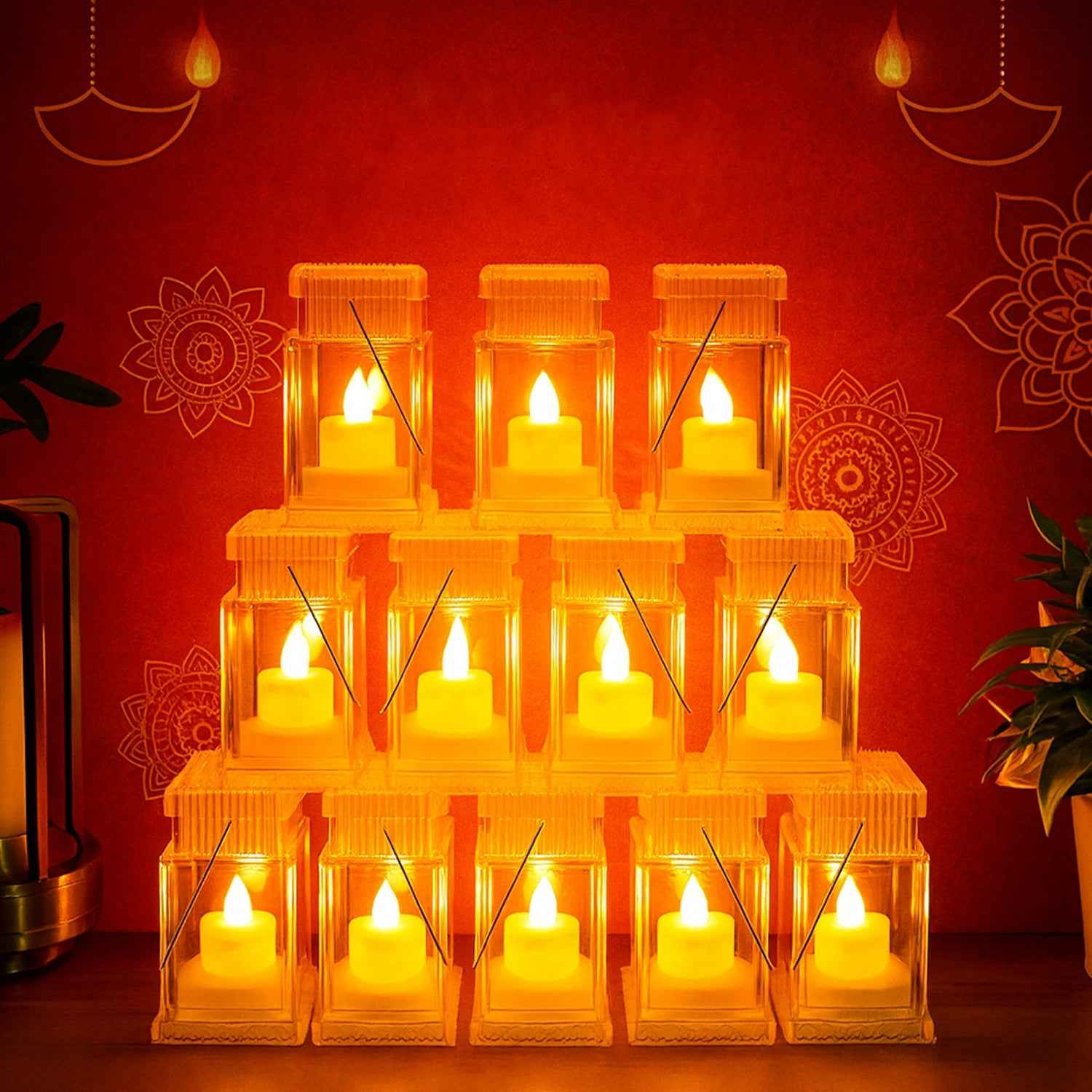 LED Storm Lantern Decorative Lights – Set of 12 Battery-Operated Flameless Lanterns