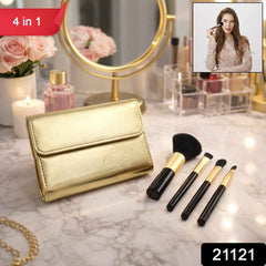 Makeup Brush Set – Portable 4-in-1 Kit with Storage Pouch