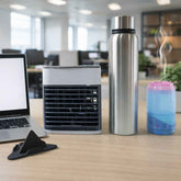 Office Essentials Combo Set – Mini Air Cooler & Water Bottles