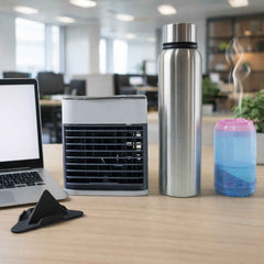 Office Essentials Combo Set – Mini Air Cooler & Water Bottles