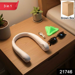 Travel Essentials Combo – Wearable Neck Fan, Mobile Stand & USB Cable
