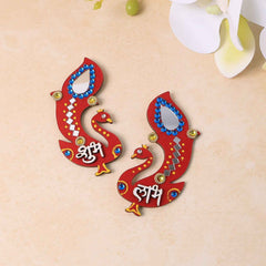 Shubh Labh Wall Hanging – Traditional Peacock Wooden Décor Set