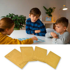 Close-up of a golden trading card highlighting its reflective foil finish.