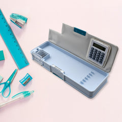 Magnetic geometry pencil box with built-in calculator for kids.