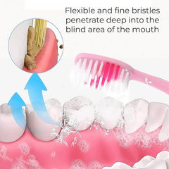 Ergonomic long handle design of the 2-in-1 Toothbrush Tongue Scraper for easy reach.