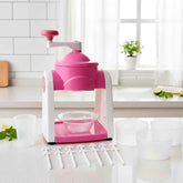 Manual Ice Crusher – Compact Pink Ice Shaver with Hand Crank