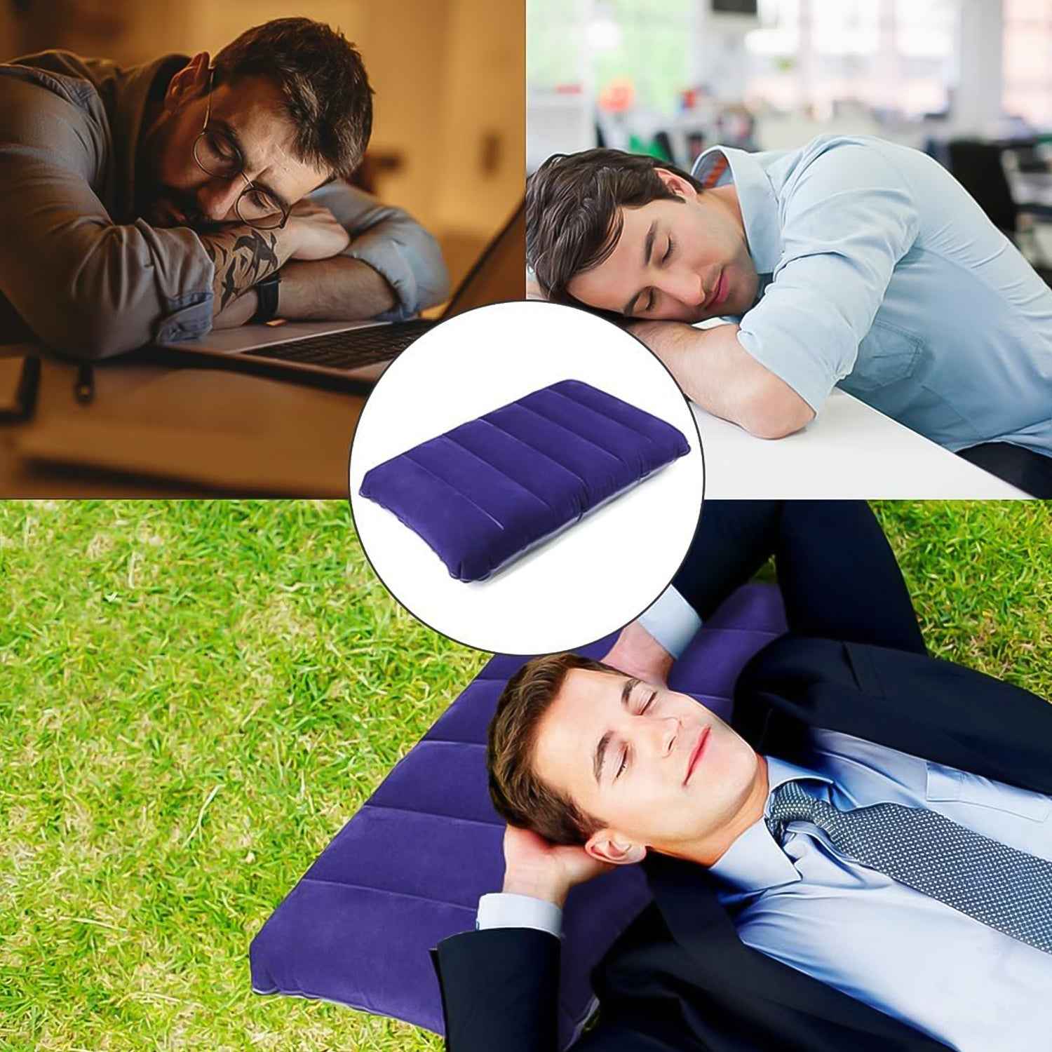 Inflatable Travel Pillow – Velvet Air Comfort (Blue) | PillowTrek