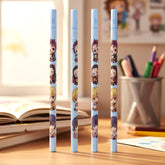 Set of 4 cartoon printed wooden pencils for kids in bright colors