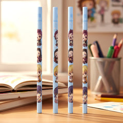 Set of 4 cartoon printed wooden pencils for kids in bright colors