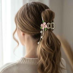 Floral Pearl Hair Claw Clip – Elegant Decorative Chain