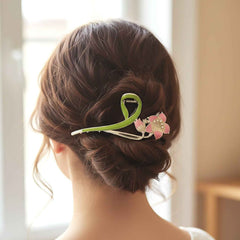 Floral Hair Claw Clip – Elegant Green Leaf with Pink Flower