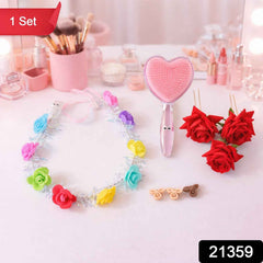 Beauty & Hair Styling Combo Set – Floral Accessories & Detangling Brush