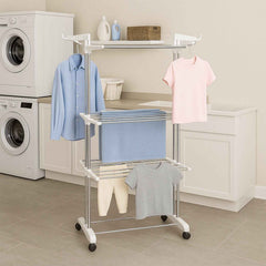 Cloth Drying Stand – 3-Tier Foldable Stainless Steel with Wheels