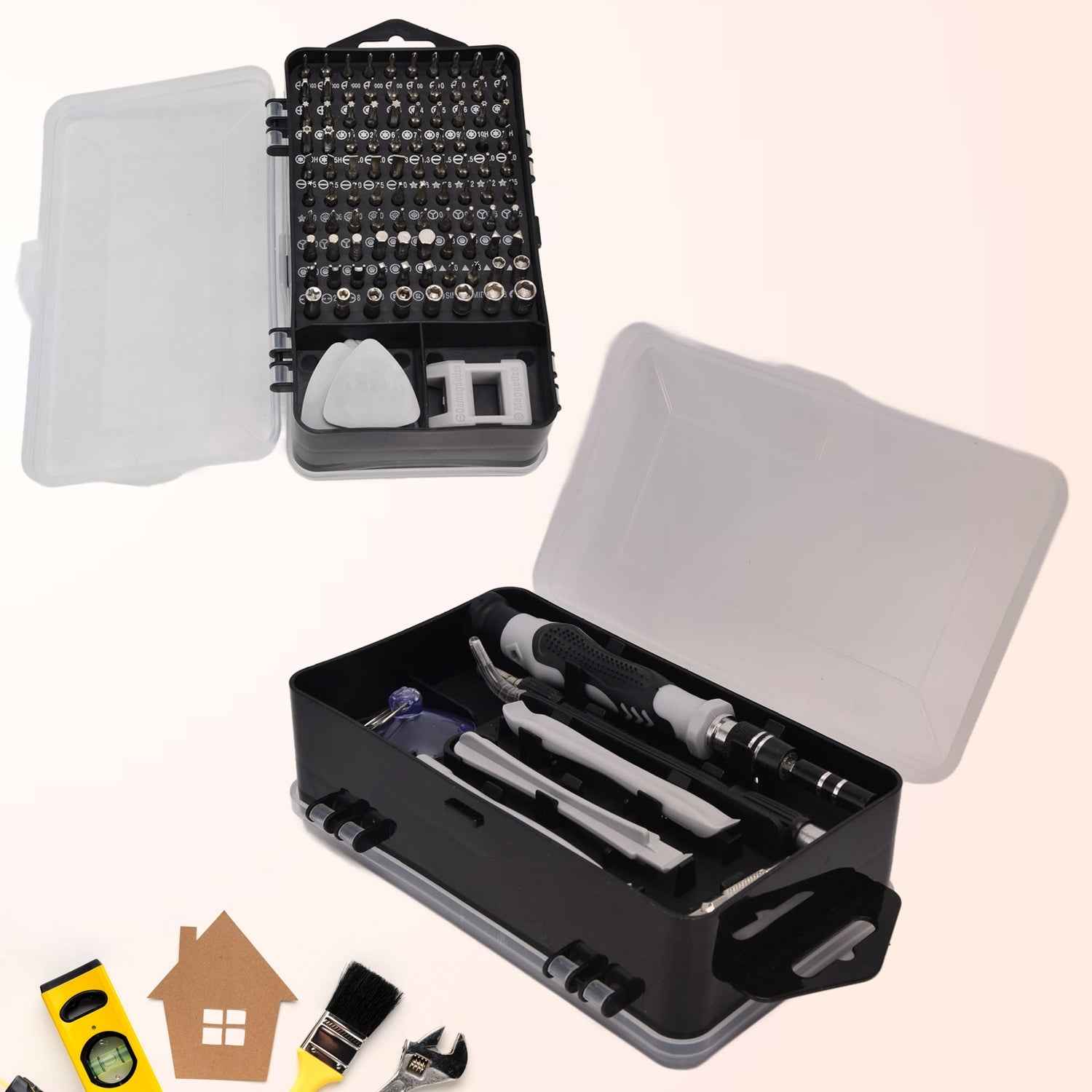 117-piece precision screwdriver kit showcasing tools for electronics repair