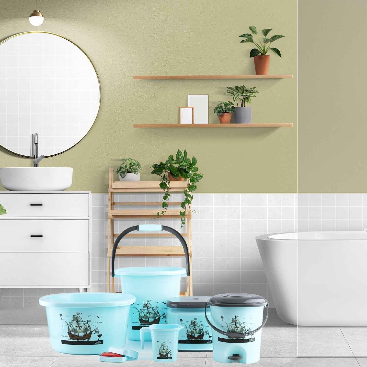 Plastic Bathroom Accessories Set – Durable 6-Piece Bath Kit