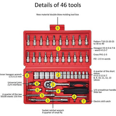 Socket 1/4 Inch Combination Repair Tool Kit – Durable 46-Piece Set
