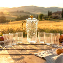 Textured Glass Water Jug Set – Elegant 1 Jug with 6 Glasses
