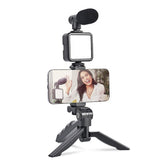 Mobiléon vlogging kit with mini tripod and adjustable LED light setup for video making