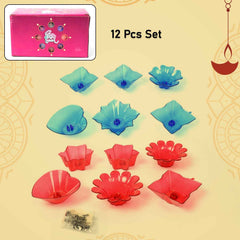 Diwali Diya Set – Multicolor Plastic Candle Holders (12 Pcs) | Indo Glow