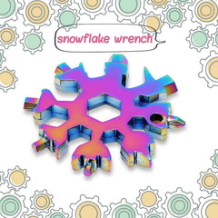 Close-up of the 18-in-1 Snowflake Multi-Tool, highlighting its various integrated wrench and screwdriver functions.
