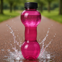 Angled side view of the portable water bottle, highlighting its unique design.