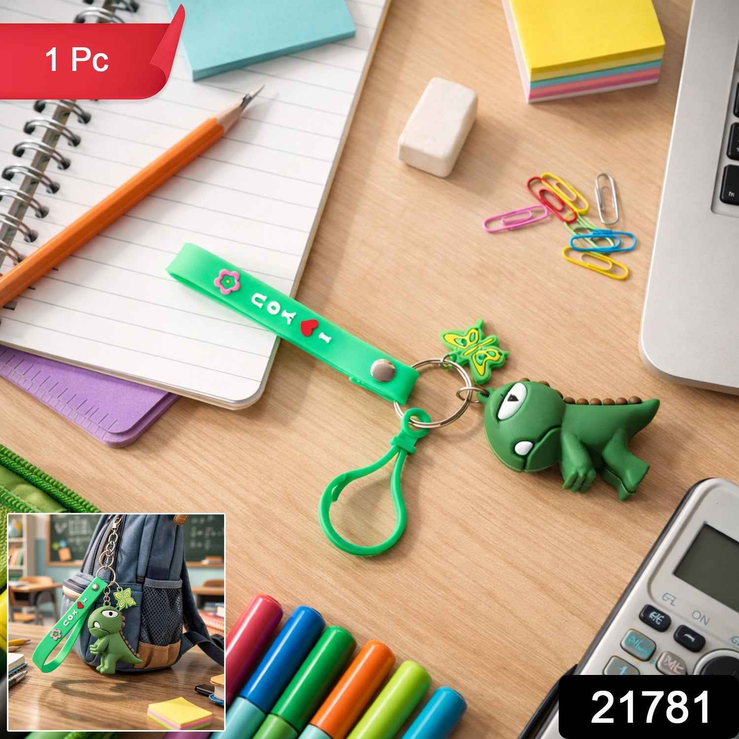 Dinosaur Cartoon Keychain – Durable Silicone Strap Charm