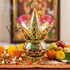 Traditional Decorative Pooja Kalash – Ornate Lotus Crown Design