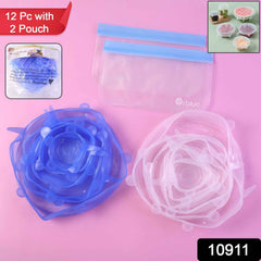 Silicone Stretch Lids – 12-Piece Reusable Food Covers with Storage Pouches