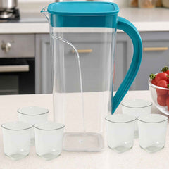 Plastic Jug with 6 Glass Set – 1.5L Unbreakable & Elegant