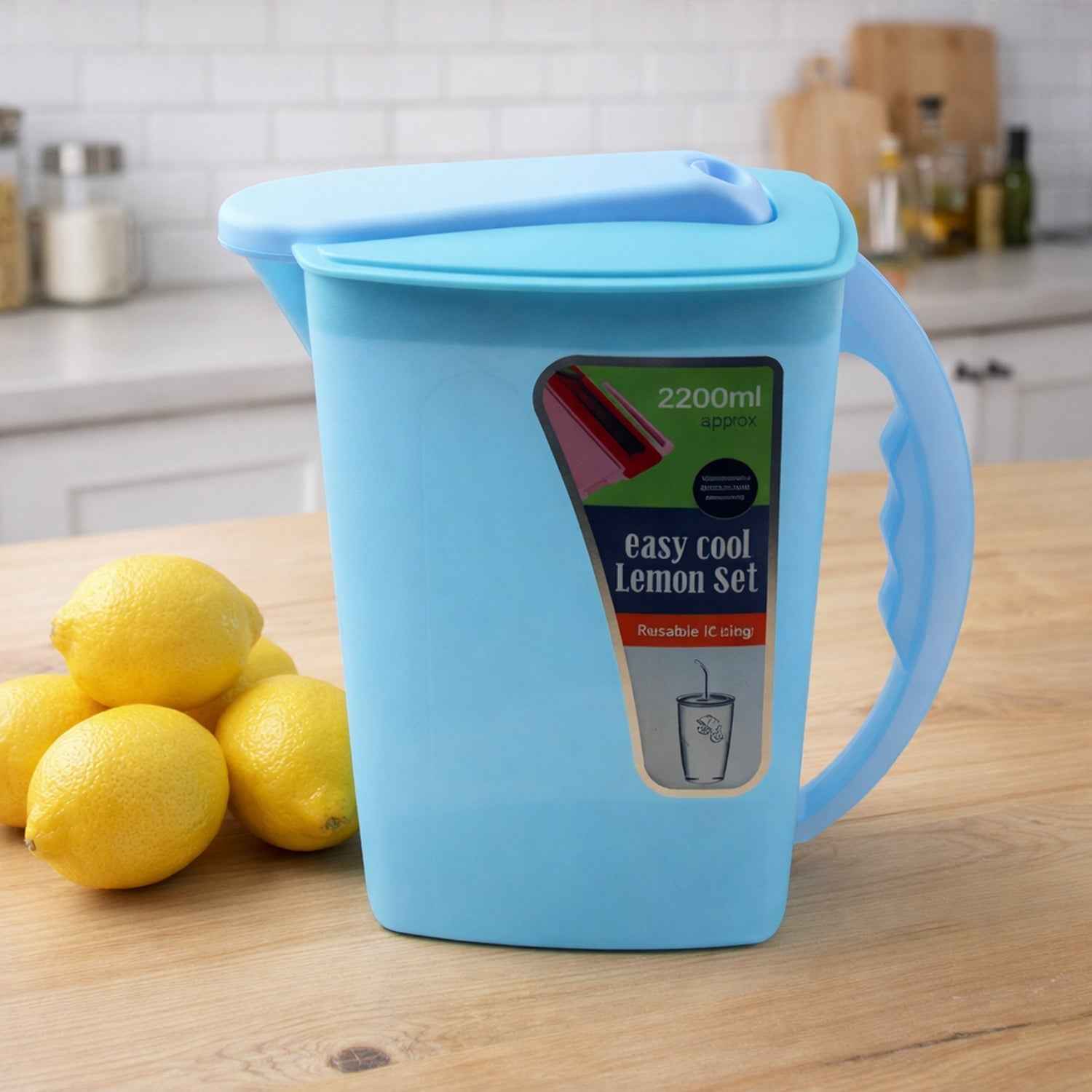 Water Jug with Lid & Handle – Easy Cool Lemon Set 2200ml