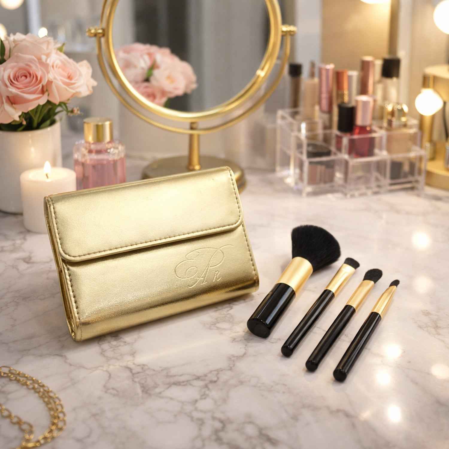 Makeup Brush Set – Portable 4-in-1 Kit with Storage Pouch