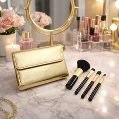 Makeup Brush Set – Portable 4-in-1 Kit with Storage Pouch