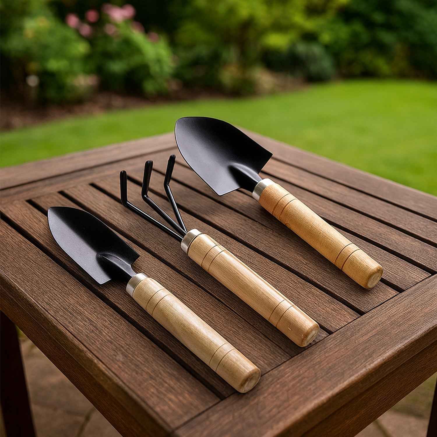 Garden Tool Kit – Durable 3-Piece Set with Wooden Handles