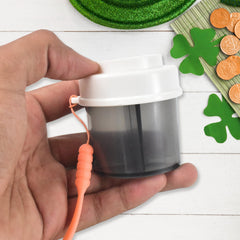 Mixed color plastic pill box with easy pill dispensing