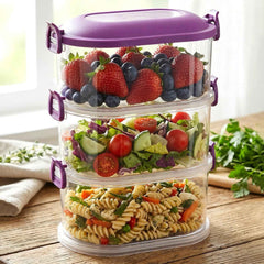 Airtight 3-Layer Stackable Food Storage Containers – Freshness & Space Saving