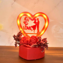 Heart-Shaped Love Couple Decorative Showpiece with Rose Base