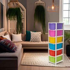 Plastic Storage Drawer Cabinet – 6-Layer Multi-Colored Organizer