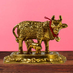 Golden Metal Kamdhenu Cow Showpiece – Spiritual Home Decor