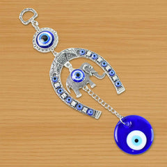 Evil Eye Hanging with Elephant & Horseshoe – Protective Wind Chime