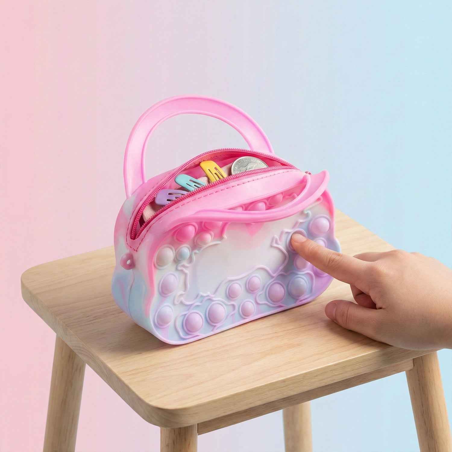 Pop It Coin Purse – Silicone Mini Handbag with Zipper & Handle