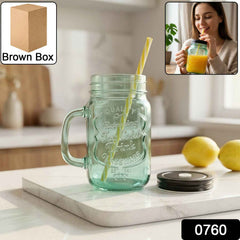 Mason Jar with Handle – Glass Drinking Cup & BPA-Free Straw | Indo Glow