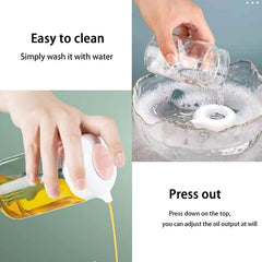 Oil dispenser bottle showcasing the easy-to-use silicone basting brush.