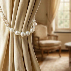 Pearl Beaded Curtain Tieback – Elegant No-Drill Decorative Holder