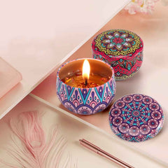 Mandala Printed Metal Candle Container – Reusable 4 Piece Set