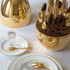 Golden Cutlery Set – 24-Pc with Oval Stand | Serve Stellar