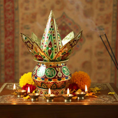 Traditional Decorative Pooja Kalash – Ornate Lotus Crown Design