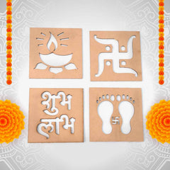 Wooden Decorative Cutouts – Mix Design 4-Piece Festive Set