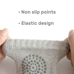 Grey wool knit knee guards designed for babies and toddlers' sensitive knees