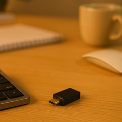 USB OTG adapter plugged into a tablet, demonstrating its plug-and-play functionality.